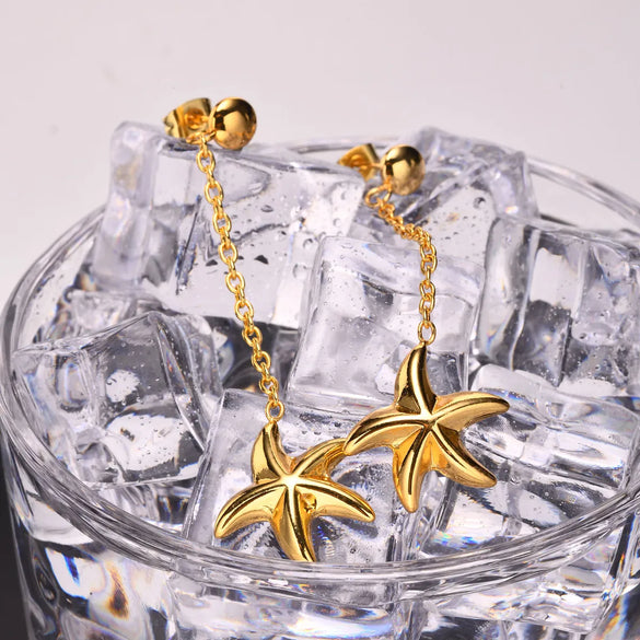 1 Pair Elegant Modern Style Simple Style Round Starfish Plating Stainless Steel Drop Earrings