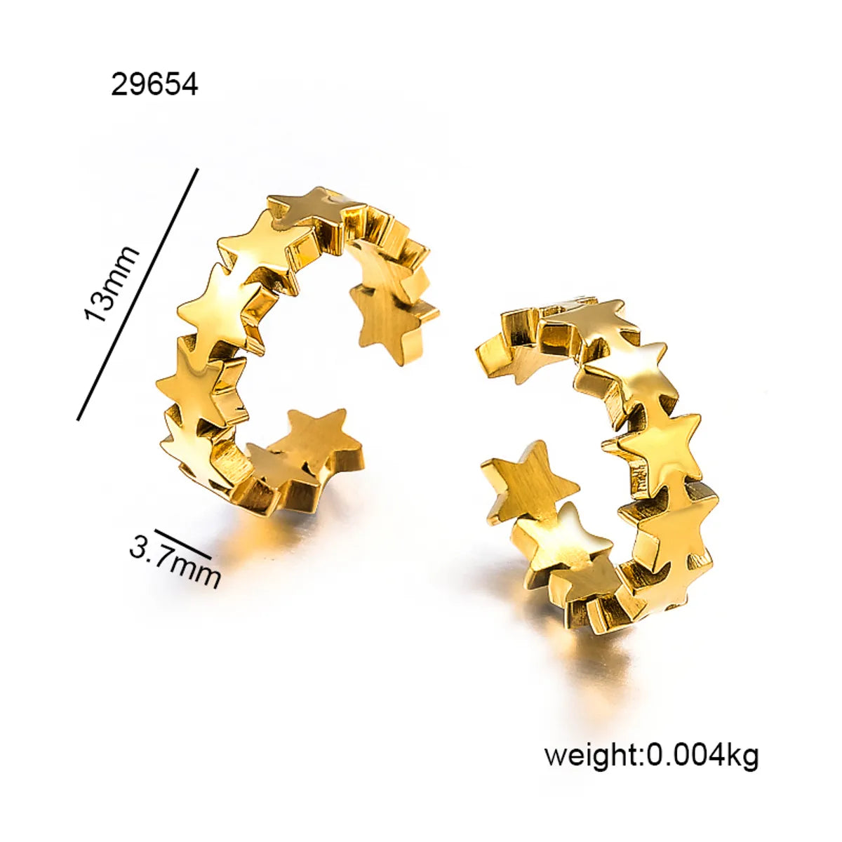 1 Pair Elegant Modern Style Simple Style Star Plating 304 Stainless Steel 18K Gold Plated Ear Cuffs