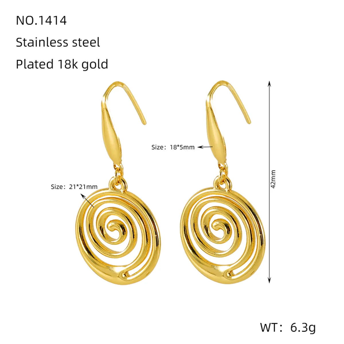 1 Pair Elegant Modern Style Spiral Plating 304 Stainless Steel Titanium Steel 18K Gold Plated Drop Earrings