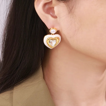 1 Pair Elegant Modern Style Streetwear Heart Shape Plating Inlay Copper Glass Stone 18K Gold Plated Drop Earrings