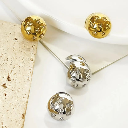 1 Pair Elegant Modern Style Sweet Star Inlay Stainless Steel Rhinestones 18K Gold Plated Earrings