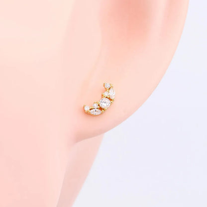 1 Pair Elegant Moon Inlay Sterling Silver Zircon Ear Studs