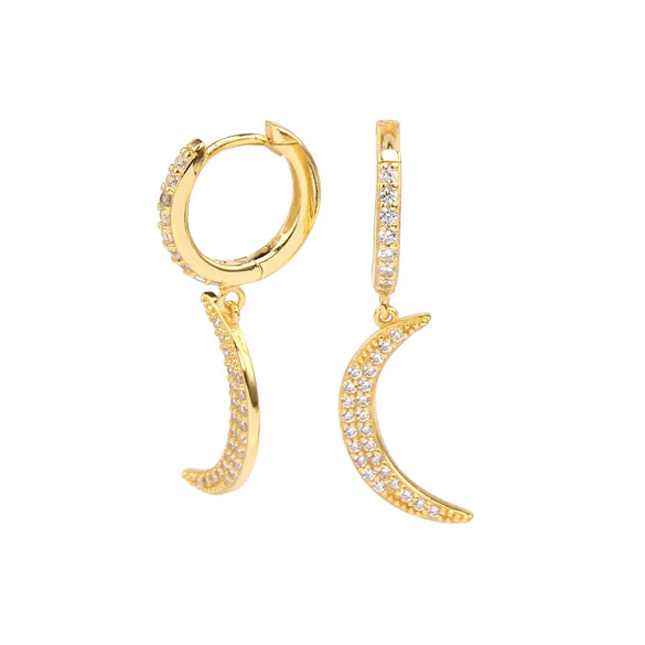 1 Pair Elegant Moon Inlay Sterling Silver Zircon Earrings