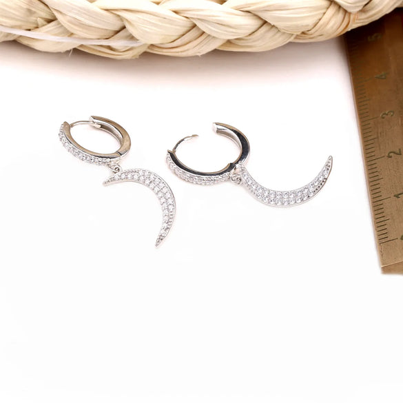 1 Pair Elegant Moon Inlay Sterling Silver Zircon Earrings