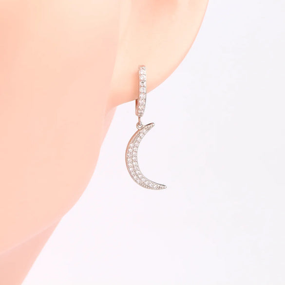 1 Pair Elegant Moon Inlay Sterling Silver Zircon Earrings