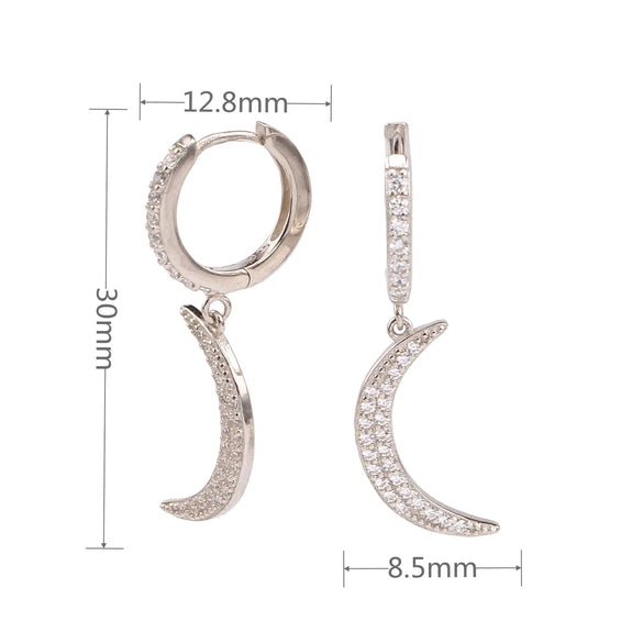 1 Pair Elegant Moon Inlay Sterling Silver Zircon Earrings