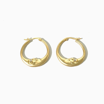 1 Pair Elegant Moon Plating Copper 14k Gold Plated Hoop Earrings