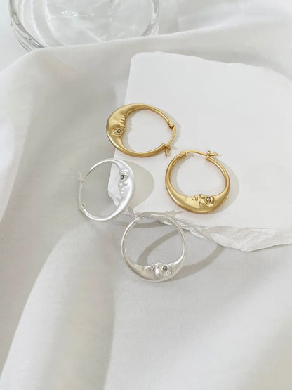 1 Pair Elegant Moon Plating Copper 14k Gold Plated Hoop Earrings