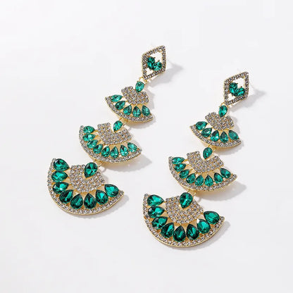 1 Pair Elegant Nordic Style Luxurious Sector Inlay Alloy Artificial Rhinestones Drop Earrings