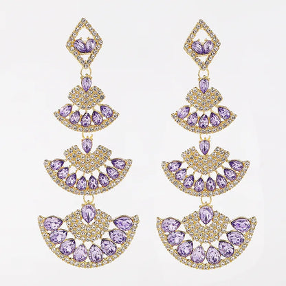 1 Pair Elegant Nordic Style Luxurious Sector Inlay Alloy Artificial Rhinestones Drop Earrings