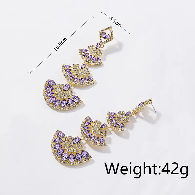 1 Pair Elegant Nordic Style Luxurious Sector Inlay Alloy Artificial Rhinestones Drop Earrings