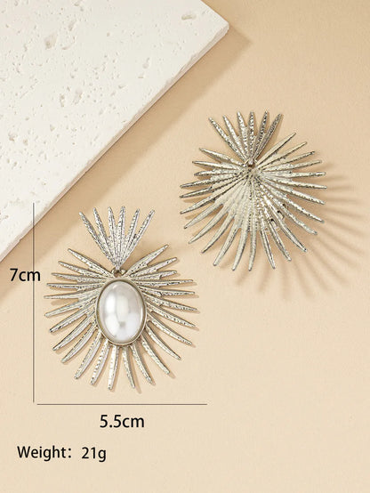 1 Pair Elegant Nordic Style Retro Geometric Plating Inlay Alloy Pearl Ear Studs