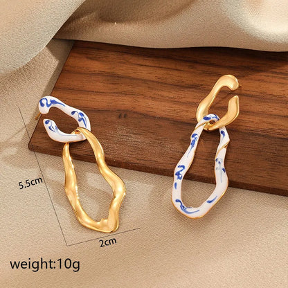 1 Pair Elegant Novelty Irregular Enamel Copper Drop Earrings