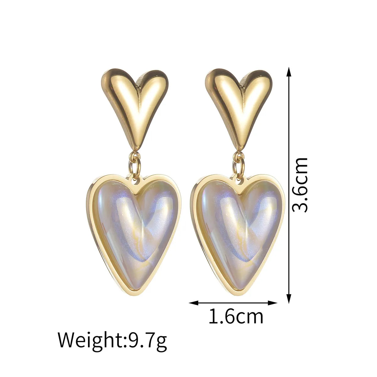 1 Pair Elegant Oval Heart Shape Shell Inlay Titanium Steel Pearl Drop Earrings