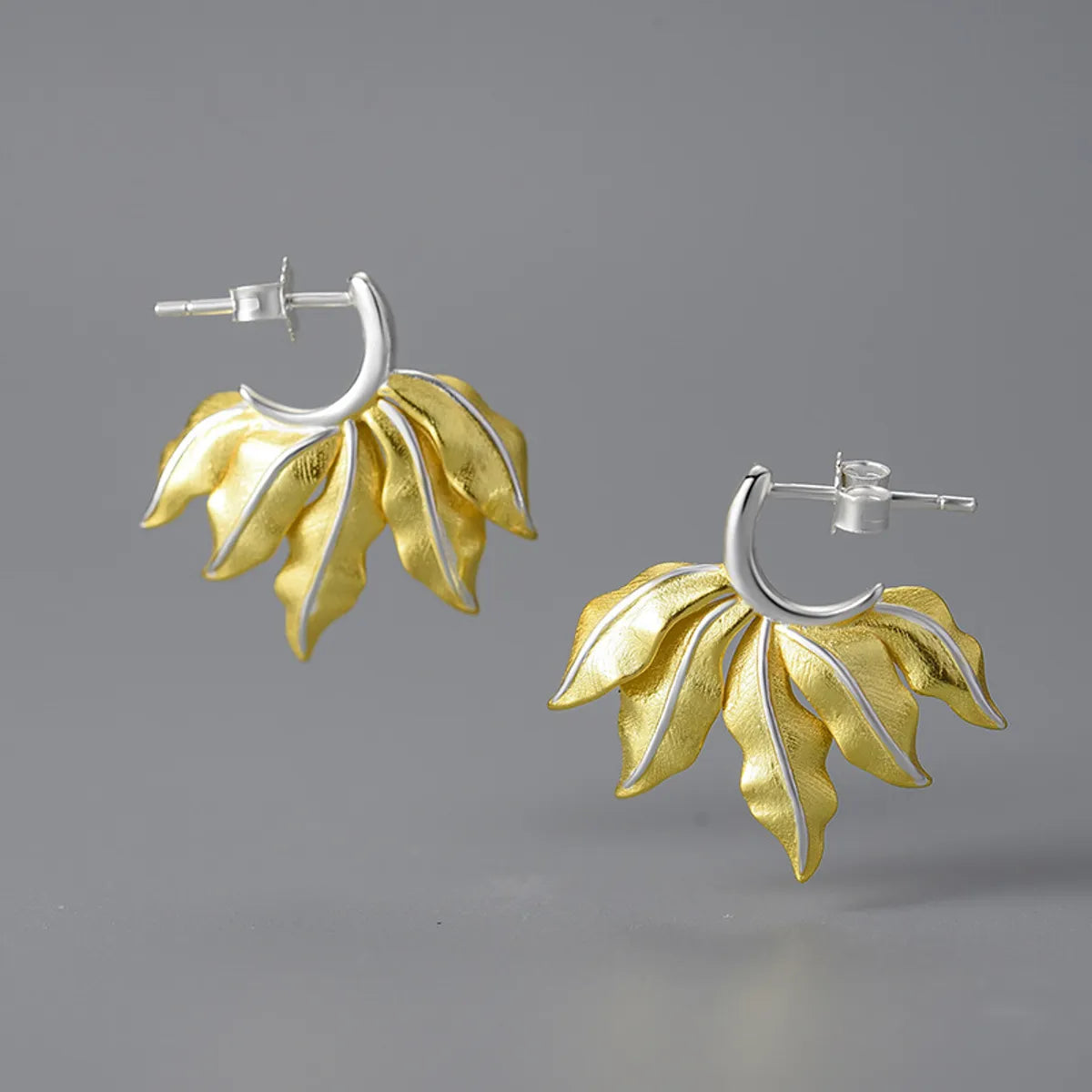 1 Pair Elegant Pastoral Leaf Plating Sterling Silver Earrings