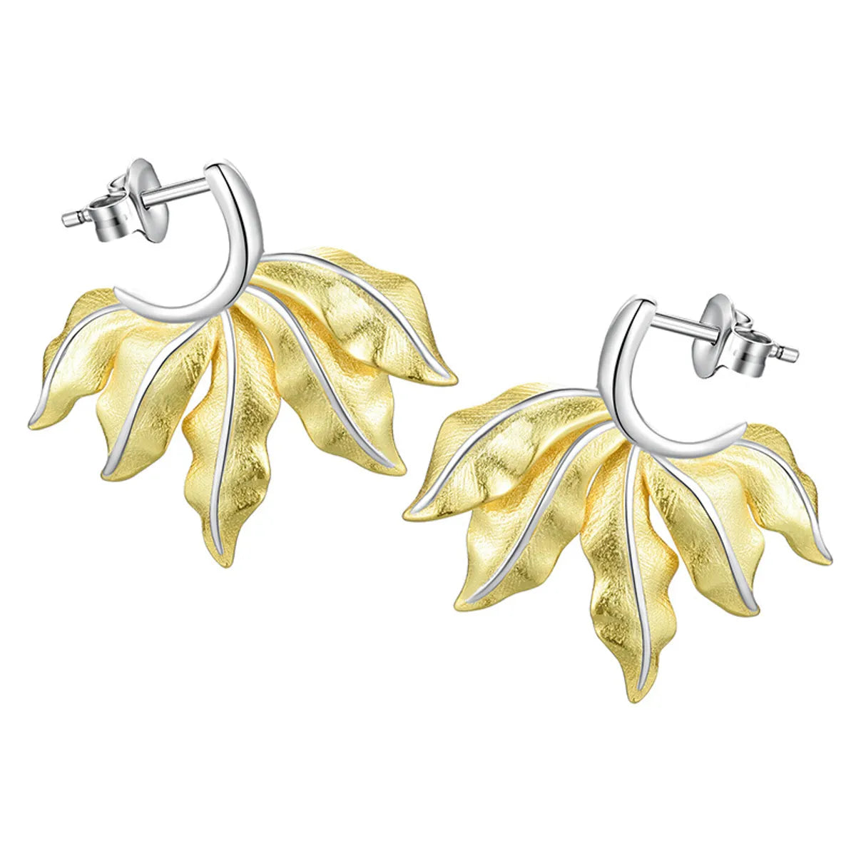 1 Pair Elegant Pastoral Leaf Plating Sterling Silver Earrings