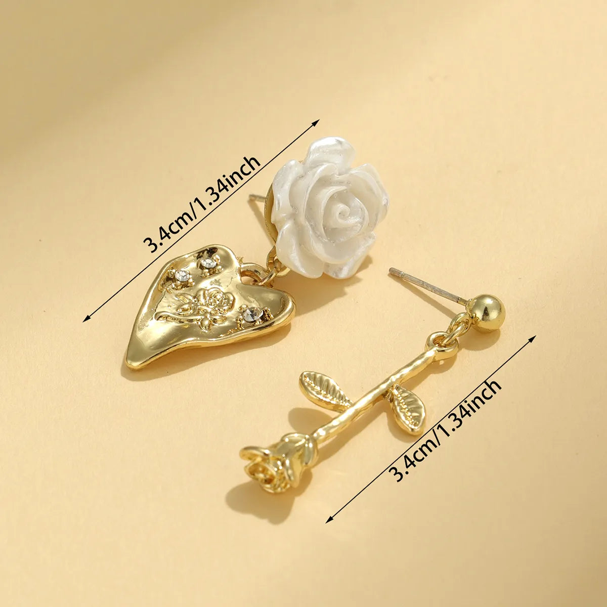 1 Pair Elegant Pastoral Leaves Heart Shape Flower Tassel Inlay Synthetic Resin Rhinestones Gold Plated Silver Plated Drop Earrings