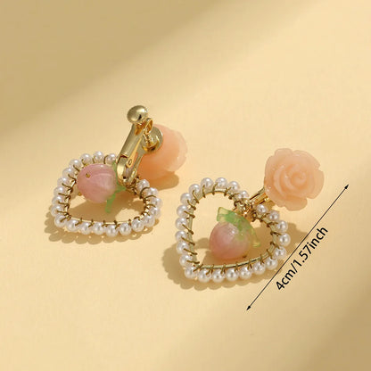 1 Pair Elegant Pastoral Leaves Heart Shape Flower Tassel Inlay Synthetic Resin Rhinestones Gold Plated Silver Plated Drop Earrings