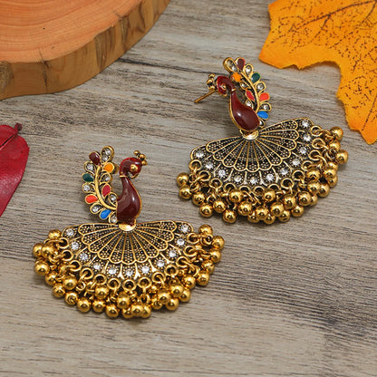 1 Pair Elegant Pastoral Peacock Plating Inlay Alloy Zircon Gold Plated Drop Earrings