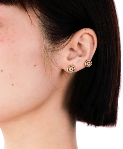 1 Pair Elegant Pastoral Streetwear Geometric Flower Enamel Inlay Enamel Brass Enamel 24K Gold Plated Ear Studs