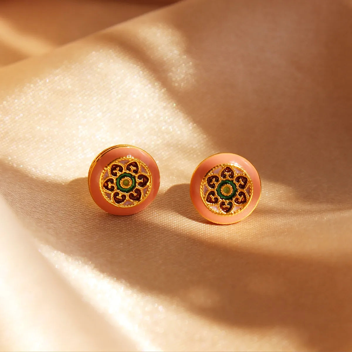 1 Pair Elegant Pastoral Streetwear Geometric Flower Enamel Inlay Enamel Brass Enamel 24K Gold Plated Ear Studs