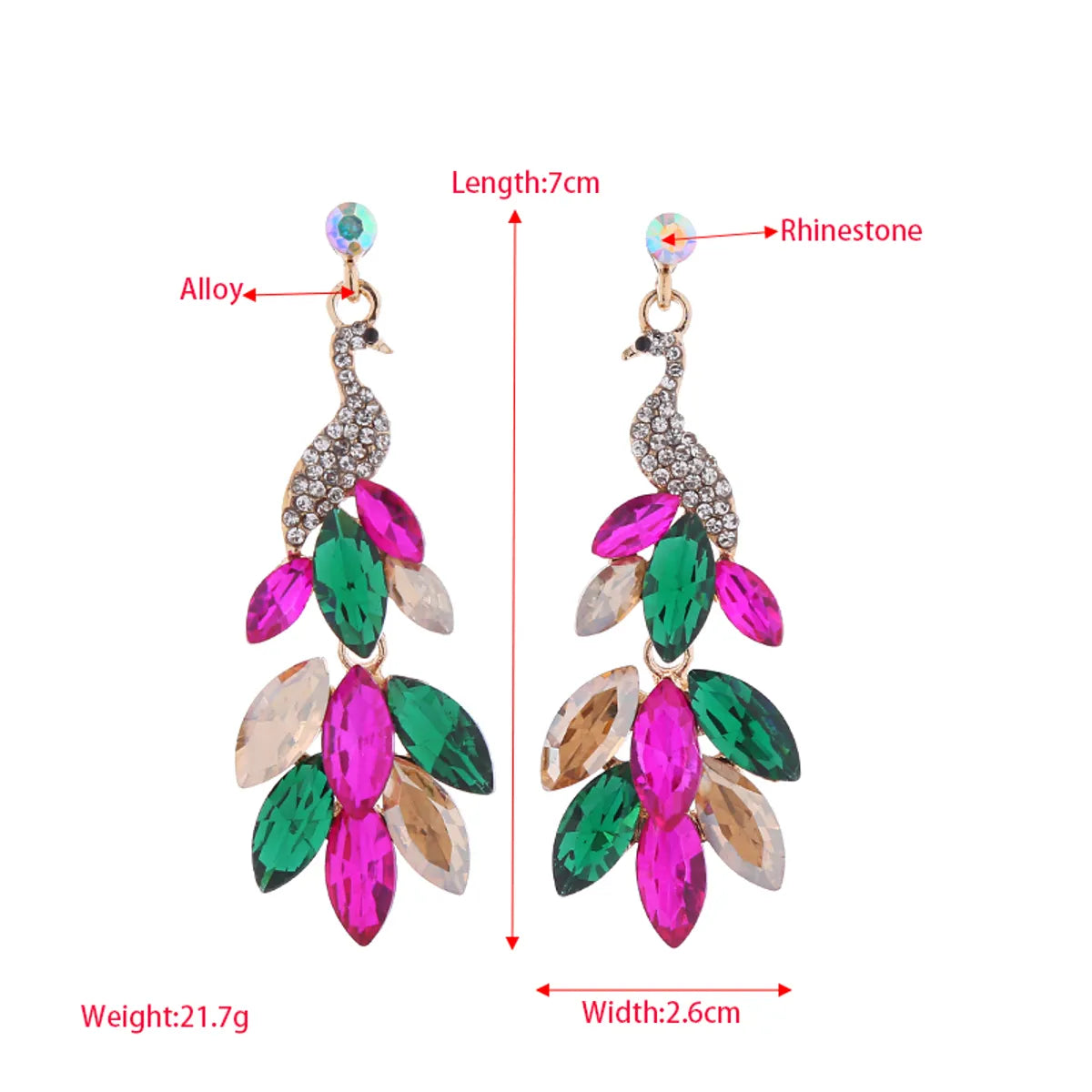 1 Pair Elegant Peacock Plating Inlay Alloy Rhinestones Gold Plated Drop Earrings