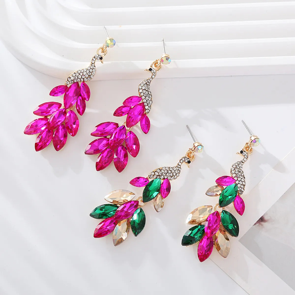 1 Pair Elegant Peacock Plating Inlay Alloy Rhinestones Gold Plated Drop Earrings