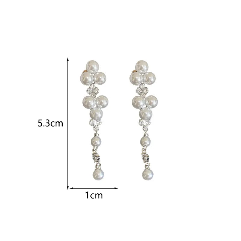 1 Pair Elegant Pearl Inlay Copper Pearl Zircon Drop Earrings