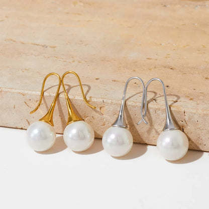 1 Pair Elegant Pearl Plating Stainless Steel Shell Earrings