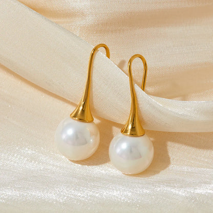 1 Pair Elegant Pearl Plating Stainless Steel Shell Earrings