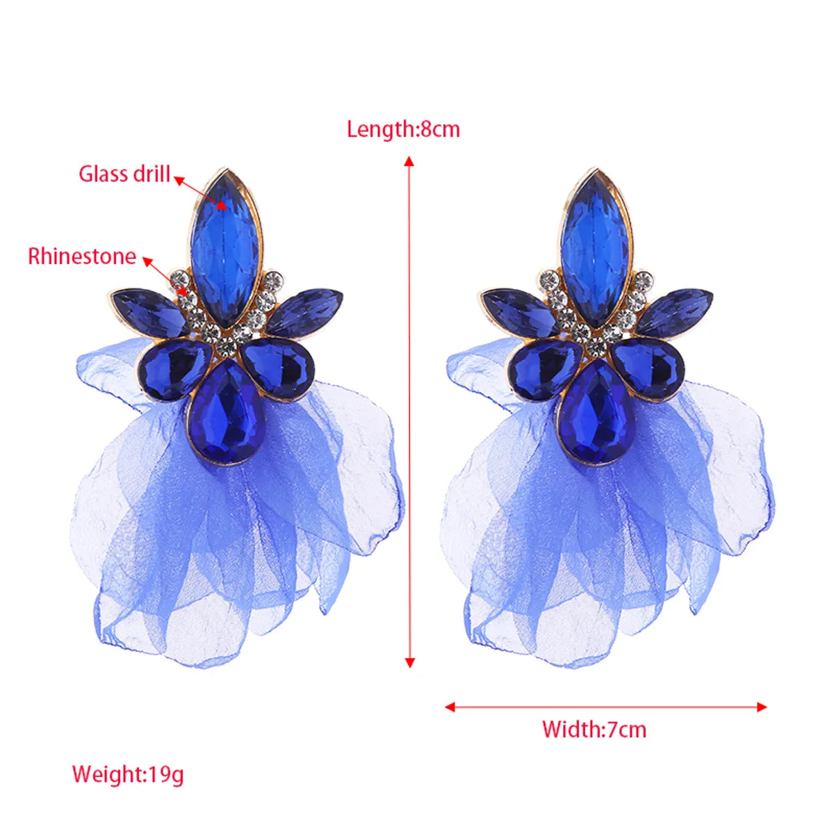 1 Pair Elegant Petal Plating Inlay Alloy Rhinestones Glass Drill Gold Plated Drop Earrings