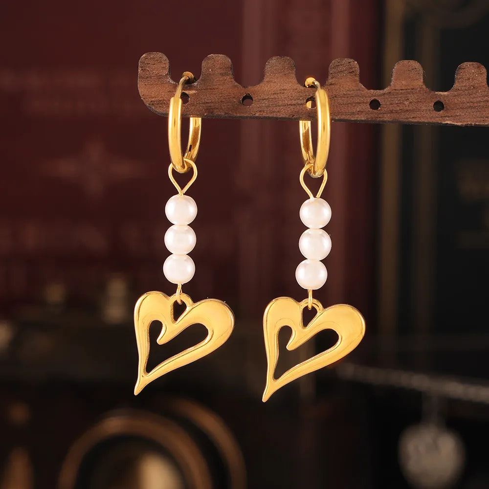 1 Pair Elegant Preppy Style Heart Shape Plating Titanium Steel 18K Gold Plated Drop Earrings