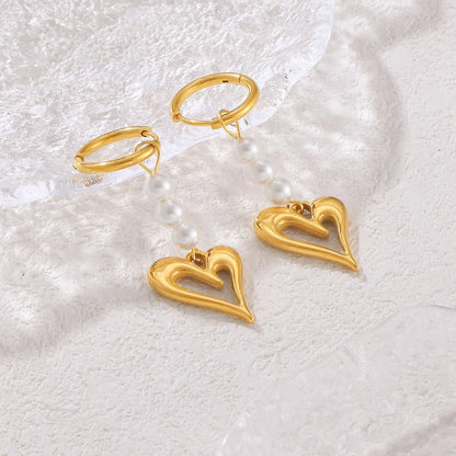 1 Pair Elegant Preppy Style Heart Shape Plating Titanium Steel 18K Gold Plated Drop Earrings