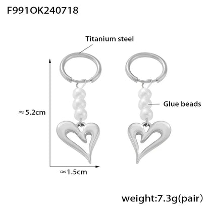 1 Pair Elegant Preppy Style Heart Shape Plating Titanium Steel 18K Gold Plated Drop Earrings