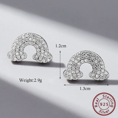 1 Pair Elegant Preppy Style Rainbow Plating Inlay Sterling Silver Zircon White Gold Plated Ear Studs