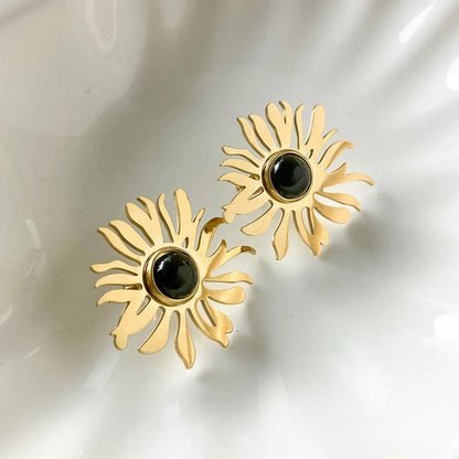 1 Pair Elegant Preppy Style Sweet Flower Plating Inlay Stainless Steel Natural Stone Gold Plated Ear Studs