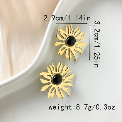 1 Pair Elegant Preppy Style Sweet Flower Plating Inlay Stainless Steel Natural Stone Gold Plated Ear Studs