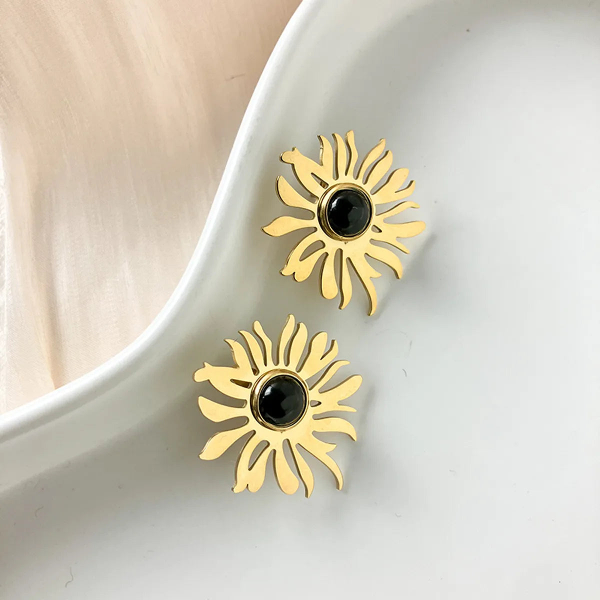 1 Pair Elegant Preppy Style Sweet Flower Plating Inlay Stainless Steel Natural Stone Gold Plated Ear Studs