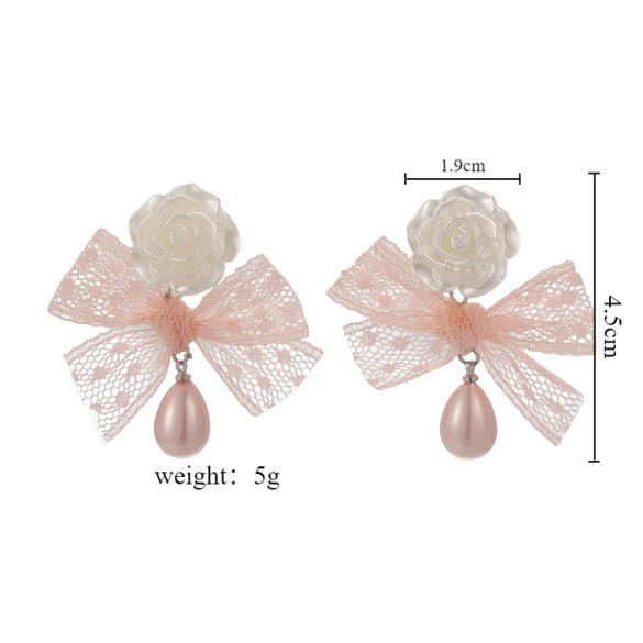 1 Pair Elegant Princess Bow Knot Resin Lace Drop Earrings