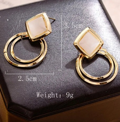 1 Pair Elegant Princess Circle Rhombus Plating Inlay Copper Opal Shell Drop Earrings