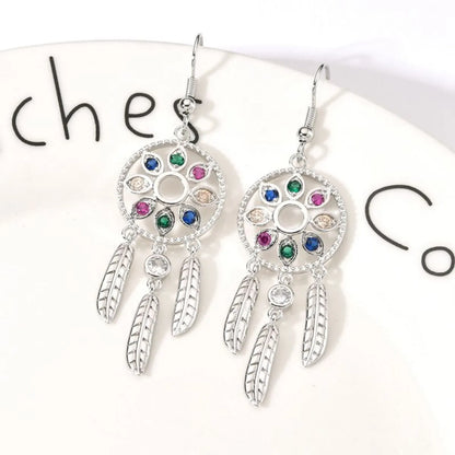 1 Pair Elegant Princess Retro Dreamcatcher Plating Inlay Copper Zircon Drop Earrings