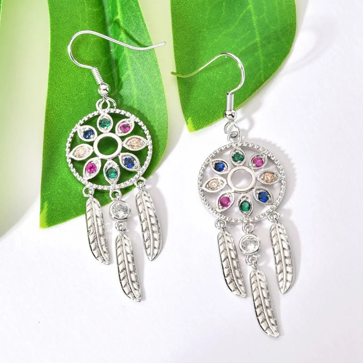 1 Pair Elegant Princess Retro Dreamcatcher Plating Inlay Copper Zircon Drop Earrings