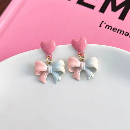 1 Pair Elegant Princess Sweet Bow Knot Alloy Drop Earrings