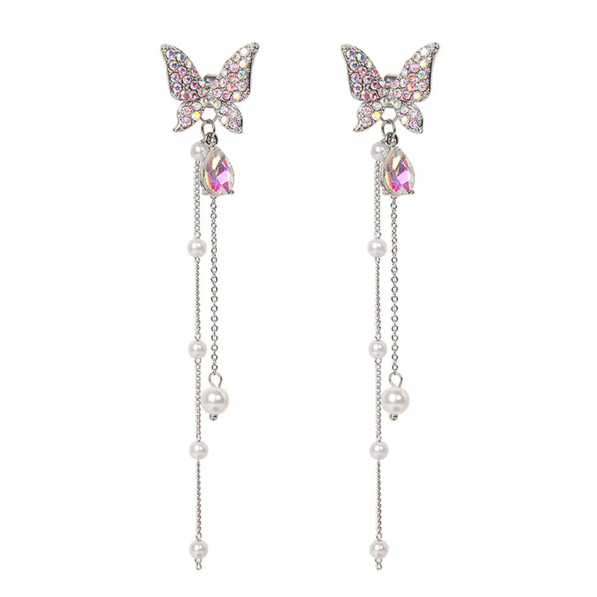 1 Pair Elegant Princess Sweet Butterfly Plating Inlay Alloy Artificial Pearls Rhinestones Drop Earrings