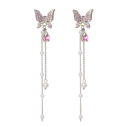 1 Pair Elegant Princess Sweet Butterfly Plating Inlay Alloy Artificial Pearls Rhinestones Drop Earrings