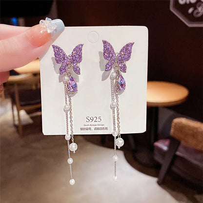 1 Pair Elegant Princess Sweet Butterfly Plating Inlay Alloy Artificial Pearls Rhinestones Drop Earrings