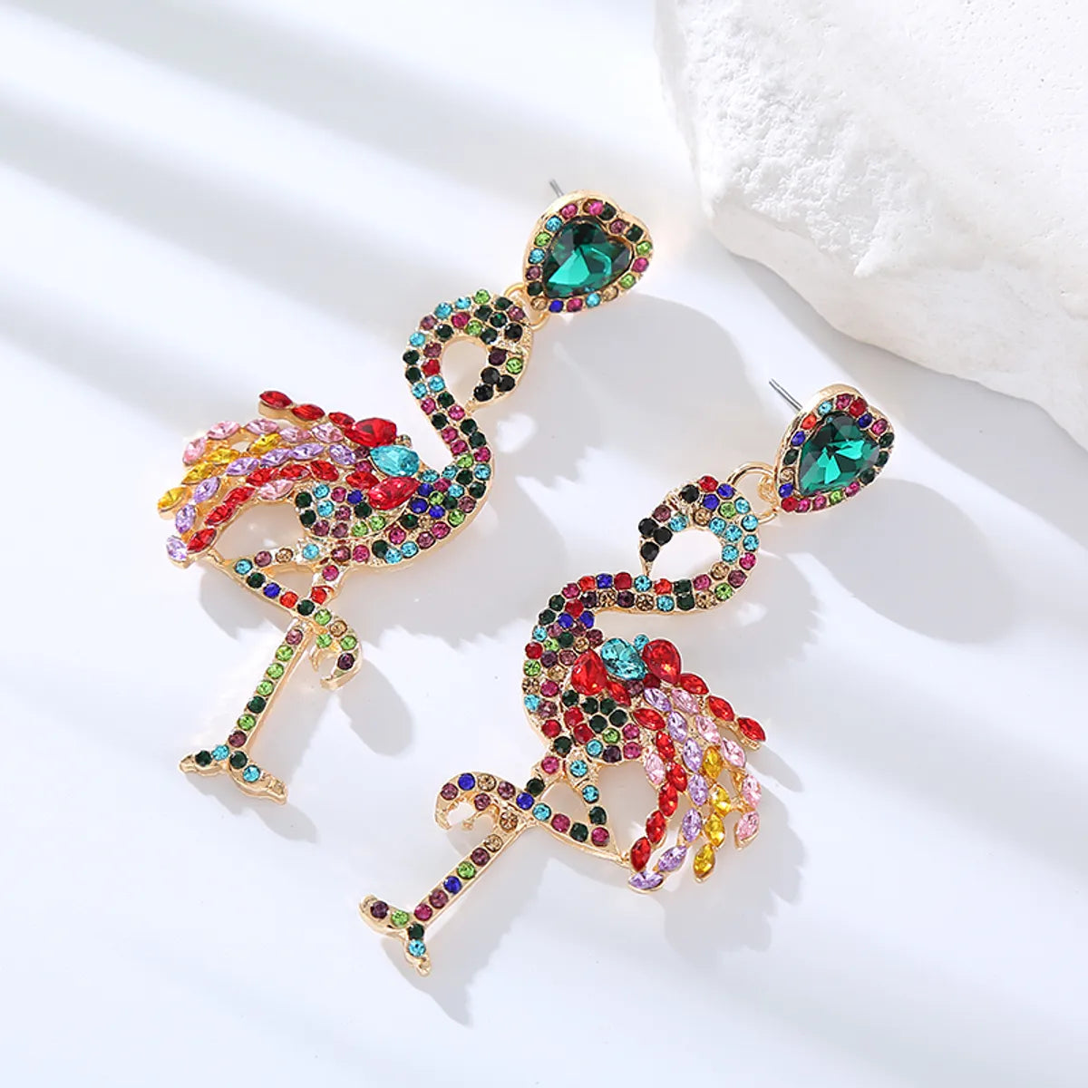 1 Pair Elegant Queen Shiny Flamingo Heart Shape Inlay Rhinestone Rhinestones Drop Earrings