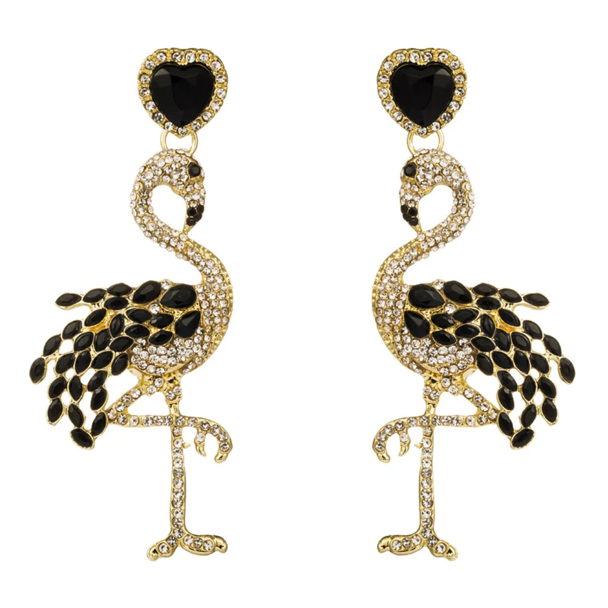 1 Pair Elegant Queen Shiny Flamingo Heart Shape Inlay Rhinestone Rhinestones Drop Earrings