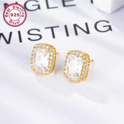 1 Pair Elegant Rectangle Plating Inlay Sterling Silver Zircon Ear Studs