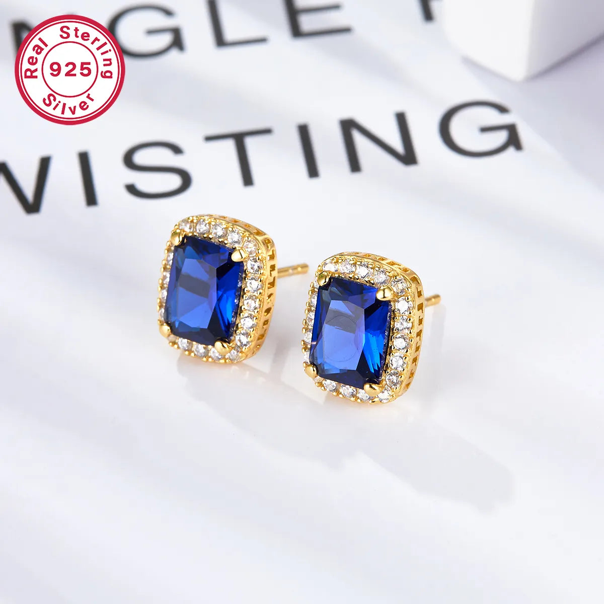 1 Pair Elegant Rectangle Plating Inlay Sterling Silver Zircon Ear Studs